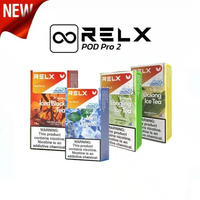 RELX® PODS PRO – Premium leak-resistant vape pods with SmartPace™ alert and rich flavors, compatible with RELX Infinity devices.